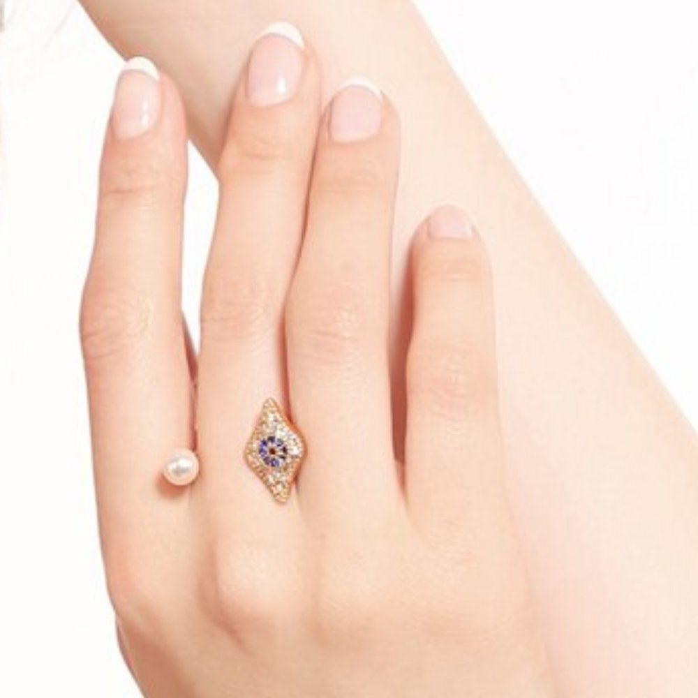 Pearl Worn Gold Vintage Open Ring